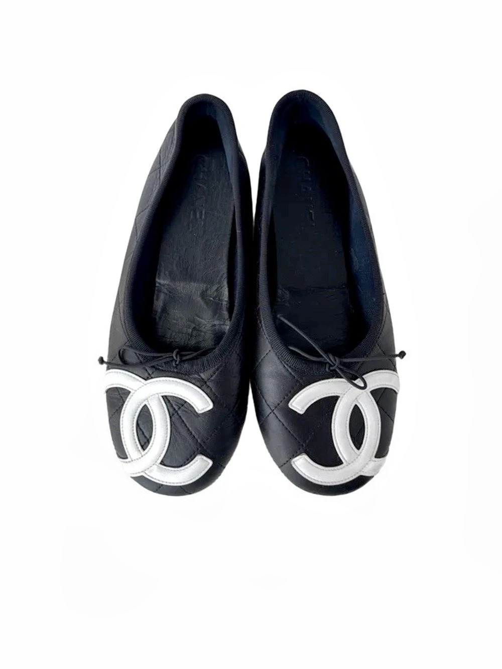 Chanel cambon Lambskin CC Logo Ballet Flats Black & White
